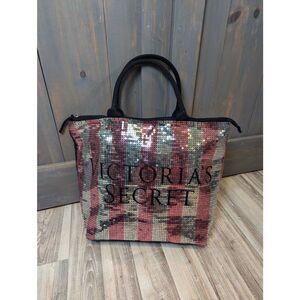 Victoria's Secret Weekender Tote Purse Bag Women's Large sequined and black with